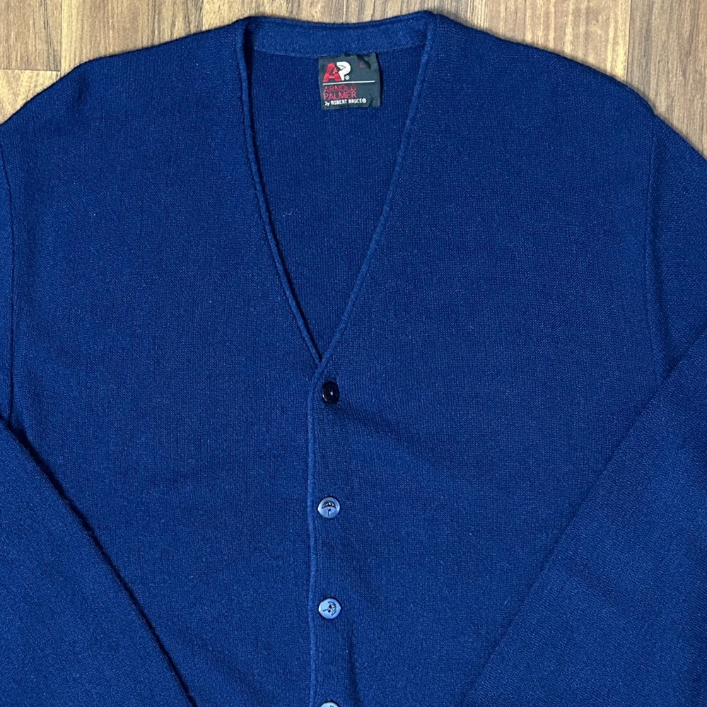 Vintage Arnold Palmer by Robert Bruce Navy Cardigan Grandpa Sweater Size L